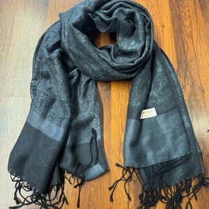 Charcoal Black 70% Pashmina 30% Silk Scarf Wrap | Soft Fringe Shawl